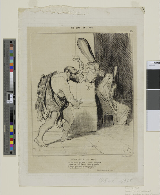 Alternate image #1 of Hercule Dompté Par L'Amour (Hercules Mastered by Love), plate 25 from the series Histoire Ancienne (Ancient History) in Le Charivari