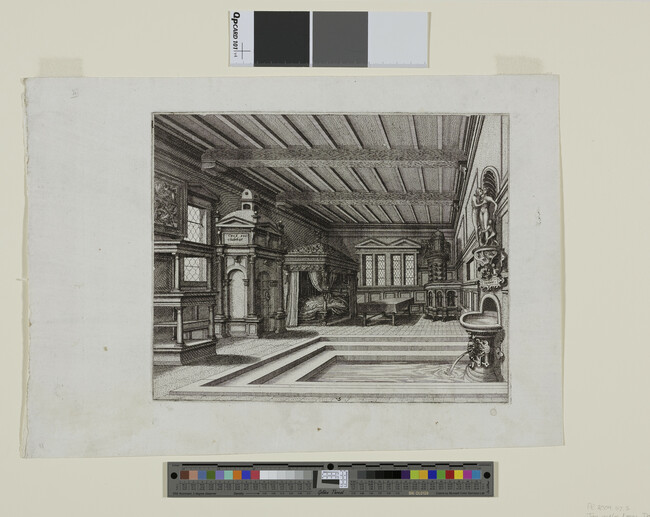 Alternate image #1 of Interior with Buffet, Entrance Portal, and Canopy Bed, plate 5 from Scenographiae sive Perspectivae (Scenography or Perspectives)