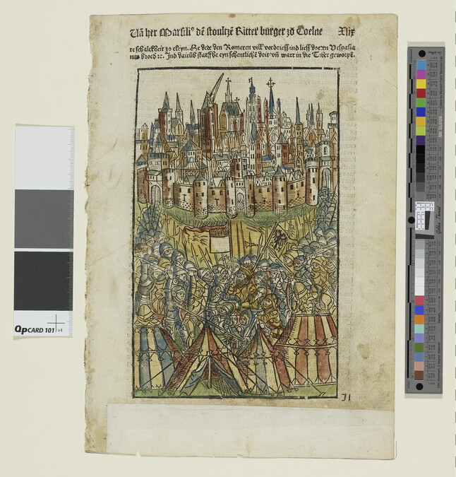 Alternate image #1 of Battle with City of Cologne in Background, from Die Chronica van der hilliger Stat van Coellen (The Cologne Chronicle)