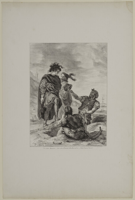 Alternate image #1 of Hamlet et Horatio Devant les Fossoyeurs (Hamlet and Horatio before the Gravediggers), from Hamlet, Treize Sujets Dessines par Eug. Delacroix, Act V, Scene 1