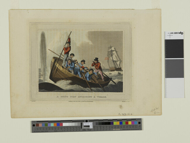 Alternate image #1 of A Ship's Boat Attacking a Whale, plate 1 of Whale Fishery from Foreign Field Sports, Fisheries, Sporting Anecdotes, etc.