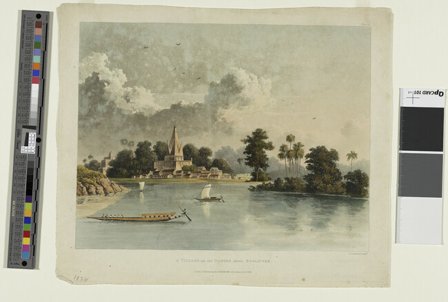Alternate image #1 of A Village on the Ganges above Boglipore from the book, A Picturesque Tour along the Rivers Ganges and Jumna by Lieutenant-Colonel Charles Ramus Forrest (1750-1827)