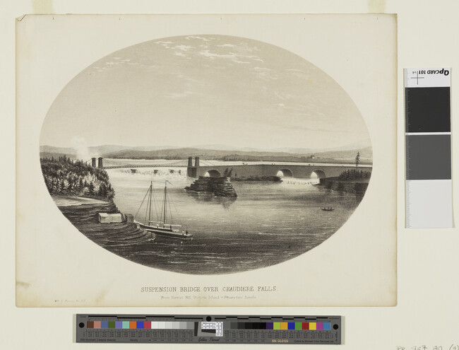 Alternate image #1 of Suspension Bridge over the Chaudière Falls from Harris's Mill, Victoria Island, from Hunter's Ottawa Scenery