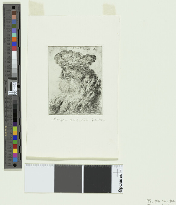 Alternate image #1 of Copy of Rembrandt's Etching of a Bearded Man Wearing a Velvet Cap with a Jewel Clasp (H.150)