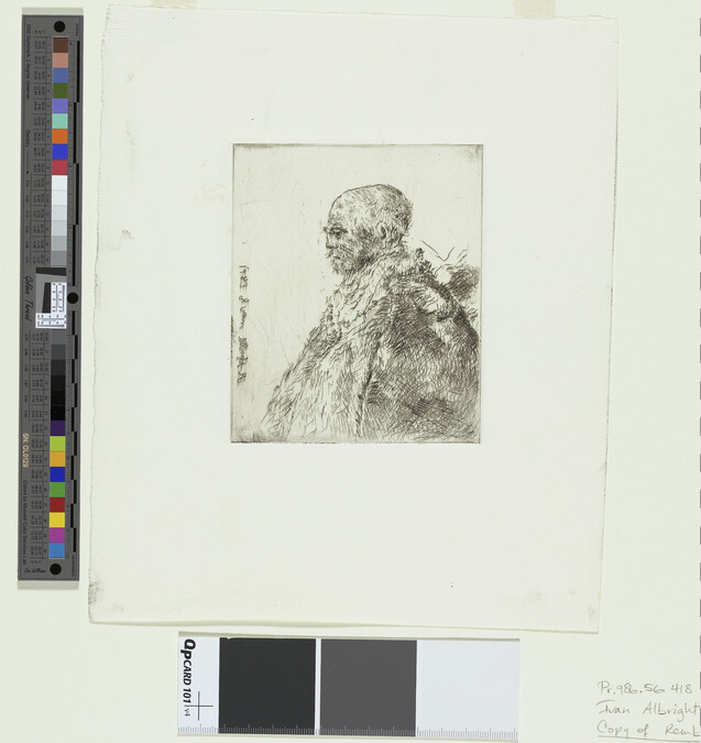 Alternate image #1 of Copy of Rembrandt's Etching of Bald-Headed Man (Rembrandt's Father?) in Profile (H.23)