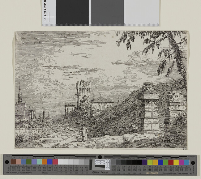 Alternate image #1 of Paesaggio con torre e pilastri in rovina (Landscape with Tower and Two Ruined Pillars), from the series Vedute altre prese da i luoghi altre ideate (Views, Some Representing Actual Sites, Others Imaginary