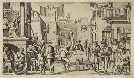 Bolognese Street Scene with Various Tradespeople