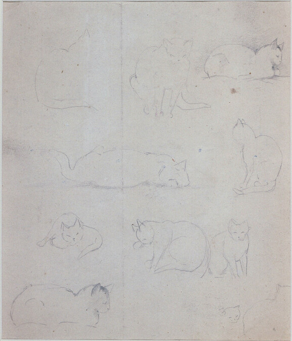 Alternate image #1 of Helen Soule French as a Child, Knitting (obverse); Sketches of Cats (reverse)