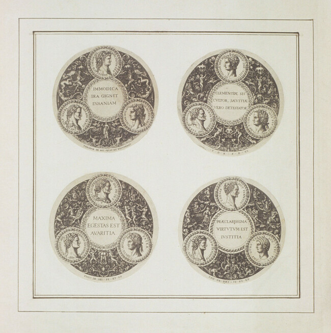 Four Designs for the Interiors of Tazza, Incorporating Portrait Medallions of Roman Emperors