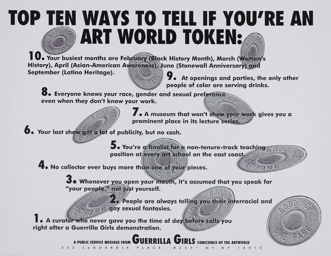Top Ten Signs that You're an Art World Token, from the portfolio Guerrilla Girls' Most Wanted: 1985-2006