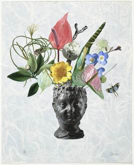 Roman Head with Cactus Flower and Anthuriums