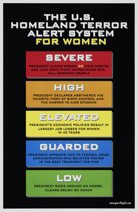 The U.S. Homeland Terror Alert System for Women, from the portfolio Guerrilla Girls' Most Wanted: 1985-2006
