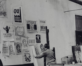 Posters in classroom at an atelier at the École des Beaux-Arts, May 1968