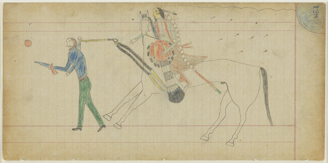Untitled (An Inunaina (Arapaho) Warrior Counts Coup on a Non-Native Enemy), page number 128, from the 