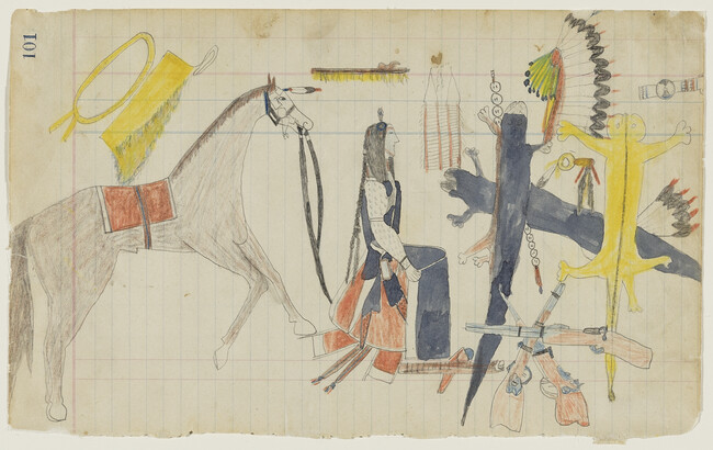 Untitled (Membership Payment by a Tsistsistas (Cheyenne) Bowstring Society Warrior with his Possessions), page number 101, from the 