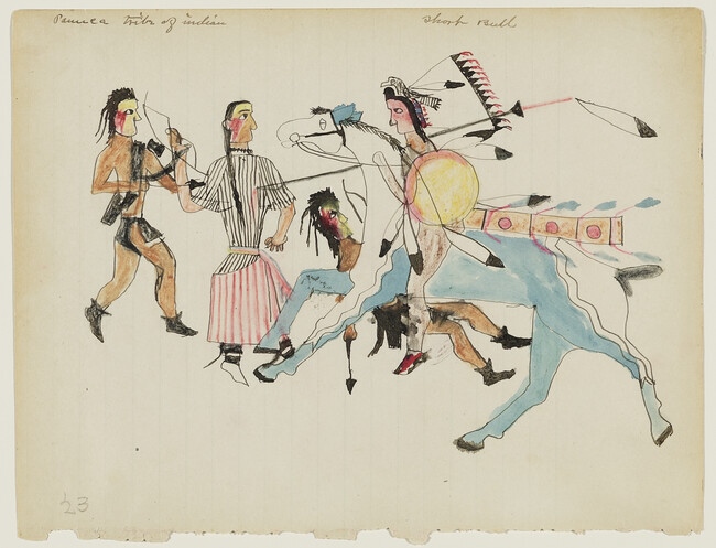 Untitled (Short Bull in Battle against the Chaticks Si Chaticks (Pawnee)), page number 23, from  a Short Bull notebook
