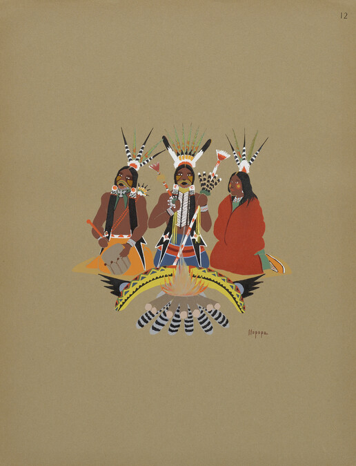 Kiowa Singers; number 12, from the portfolio: Kiowa Indian Art, Watercolor Paintings in Color by the Indians of Oklahoma