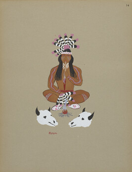 Making Medicine; number 14, from the portfolio: Kiowa Indian Art, Watercolor Paintings in Color by the...