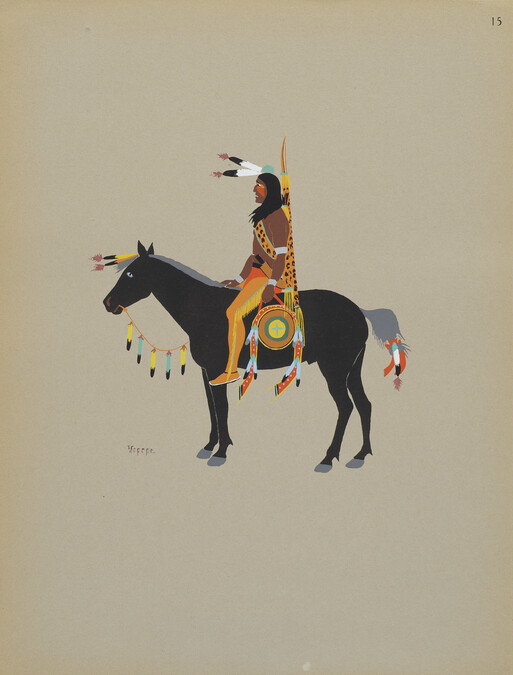 Kiowa Warrior on Horseback; number 15, from the portfolio: Kiowa Indian Art, Watercolor Paintings in Color by the Indians of Oklahoma