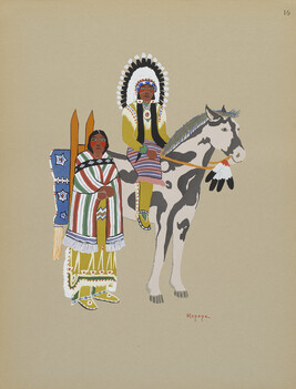 Kiowa Warrior and Wife; number 16; from the portfolio: Kiowa Indian Art, Watercolor Paintings in Color...