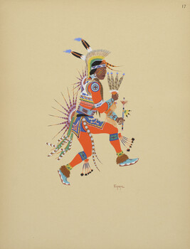 Flute Player; number 17, from the portfolio: Kiowa Indian Art, Watercolor Paintings in Color by the...