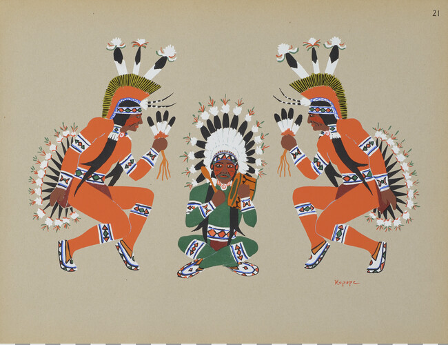 War Dance; number 21, from the portfolio: Kiowa Indian Art, Watercolor Paintings in Color by the Indians of Oklahoma