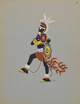 Warrior in Black; number 28, from the portfolio: Kiowa Indian Art, Watercolor Paintings in Color by the...