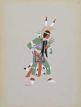 Warrior in Green; number 3, from the portfolio: Kiowa Indian Art, Watercolor Paintings in Color by the...