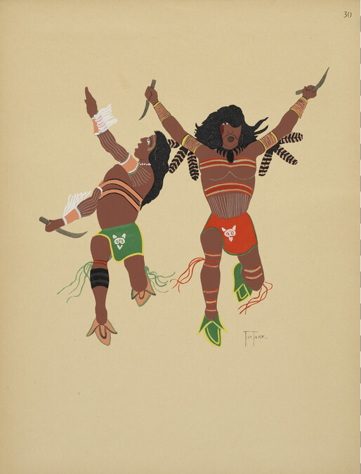 Warriors; number 30, from the portfolio: Kiowa Indian Art, Watercolor Paintings in Color by the Indians of Oklahoma