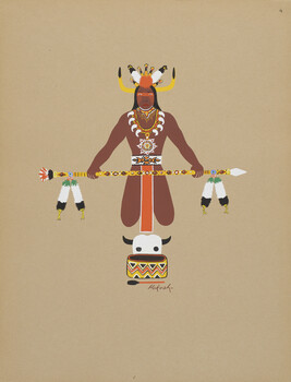 Kiowa Priest at Prayer; number 4, from the portfolio: Kiowa Indian Art, Watercolor Paintings in Color by...