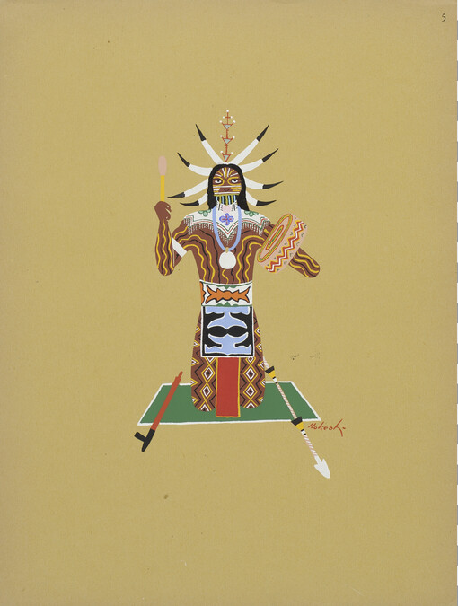 Chassing [sic] Evil Spirits; number  5, from the portfolio: Kiowa Indian Art, Watercolor Paintings in Color by the Indians of Oklahoma