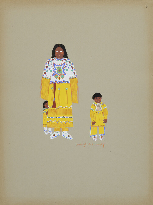 Kiowa Family; number 9, from the portfolio: Kiowa Indian Art, Watercolor Paintings in Color by the Indians of Oklahoma