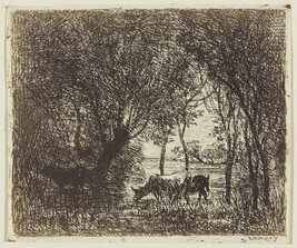 Vaches sous bois (Cows under Trees), Plate 35 from Quarante Cliché-Glaces (Forty Cliché-Verre)