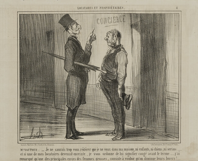 Mr. VAUTOUR: - Je ne saurais trop vous réitérer… (Mr. VAUTOUR:- I cannot repeat it often enough…), plate 4 from Locataires et Propriétaires