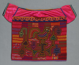 Mola blouse depicting a Rooster in a Garden