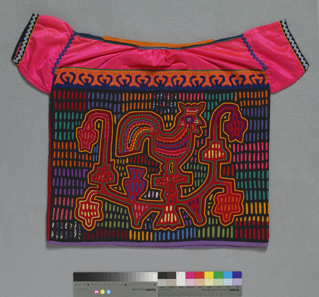 Alternate image #1 of Mola blouse depicting a Rooster in a Garden