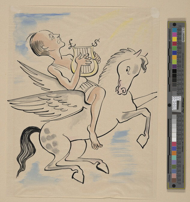 Alternate image #1 of (Man Playing a Harp riding a White Horse) from a Portfolio of 21 Cartoons: 1933