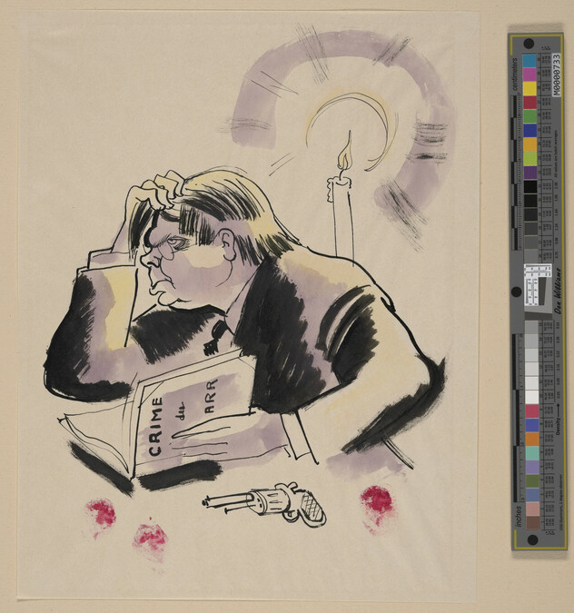 Alternate image #1 of (Man Reading a Book with Pistol) from a Portfolio of 21 Cartoons: 1933
