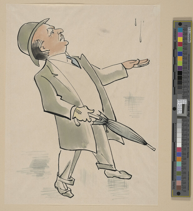 Alternate image #1 of (Man in Green Suit with Umbrella) from a Portfolio of 21 Cartoons: 1933