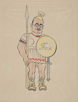 (Man in Roman Soldier Uniform with Shield and Spear) from a Portfolio of 21 Cartoons: 1933