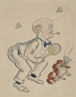 (Man Playing Badminton with Dog) from a Portfolio of 21 Cartoons: 1933