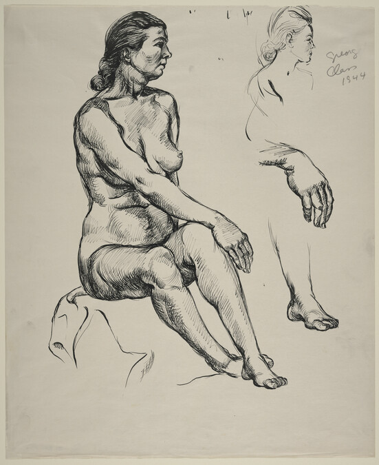 Studies of a Seated Female Nude (central figure by Bischoff; upper right sketch by Grosz)