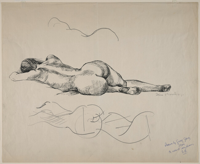 Studies of a Reclining Female Model (central figure by Bischoff; upper and lower sketches by Grosz)