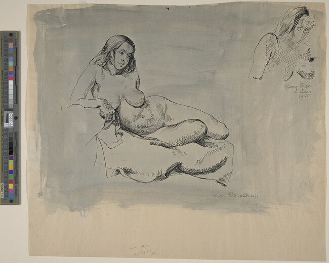 Alternate image #1 of Studies of a Female Model Posing for Life Class (central figure by Bischoff; upper right sketch by Grosz)