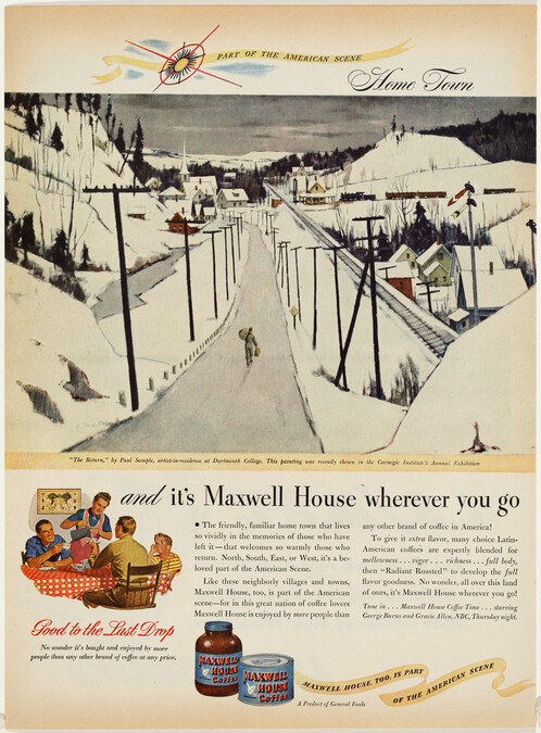 Maxwell House advertisement from Life magazine featuring a painting by Paul Sample, 