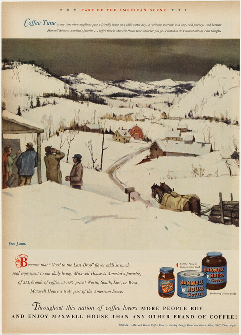 Maxwell House advertisemnt from unknown magazine (possilby Life) featuring the painting by Paul Sample 