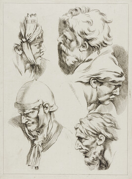 Study of Five Heads, from Receuil de différents caractères des testes dessinées d'apres la Colonne...