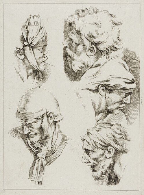 Study of Five Heads, from Receuil de différents caractères des testes dessinées d'apres la Colonne Trajane (Study of Different Types of Heads Designed after the Column of Trajan)