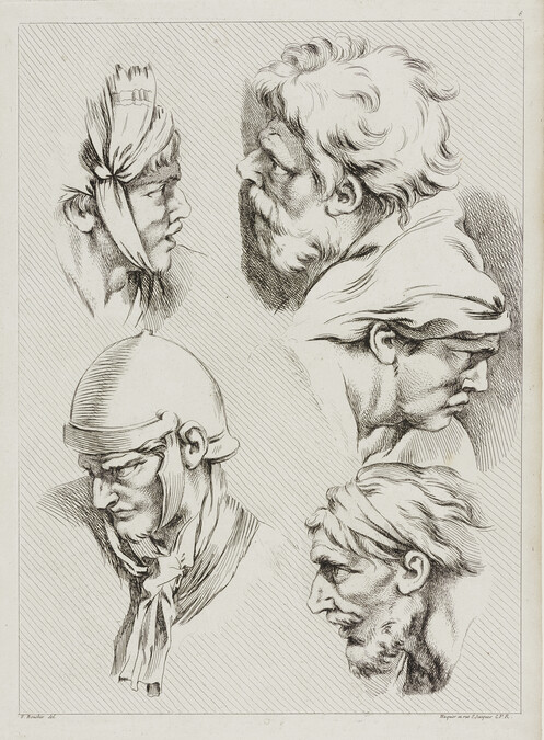 Study of Five Heads, from Receuil de différents caractères des testes dessinées d'apres la Colonne Trajane (Study of Different Types of Heads Designed after the Column of Trajan)