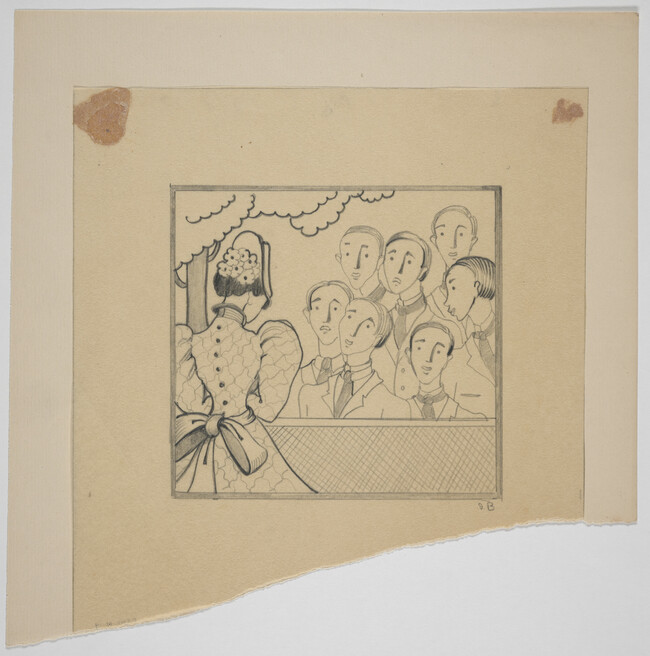 Untitled (Woman in Flowered Hat facing Audience of Seven Men)